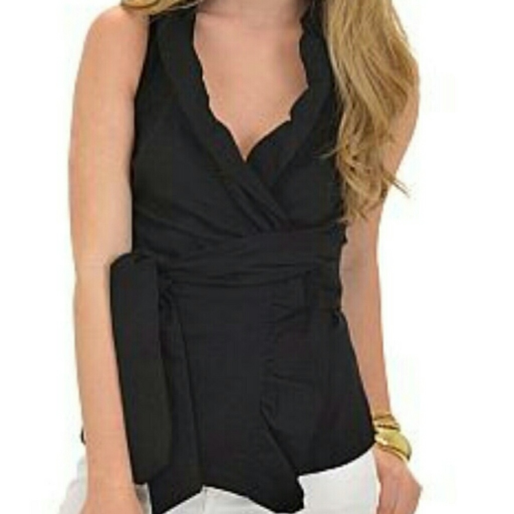 New Missy Robertson Solid Black Wrap Top